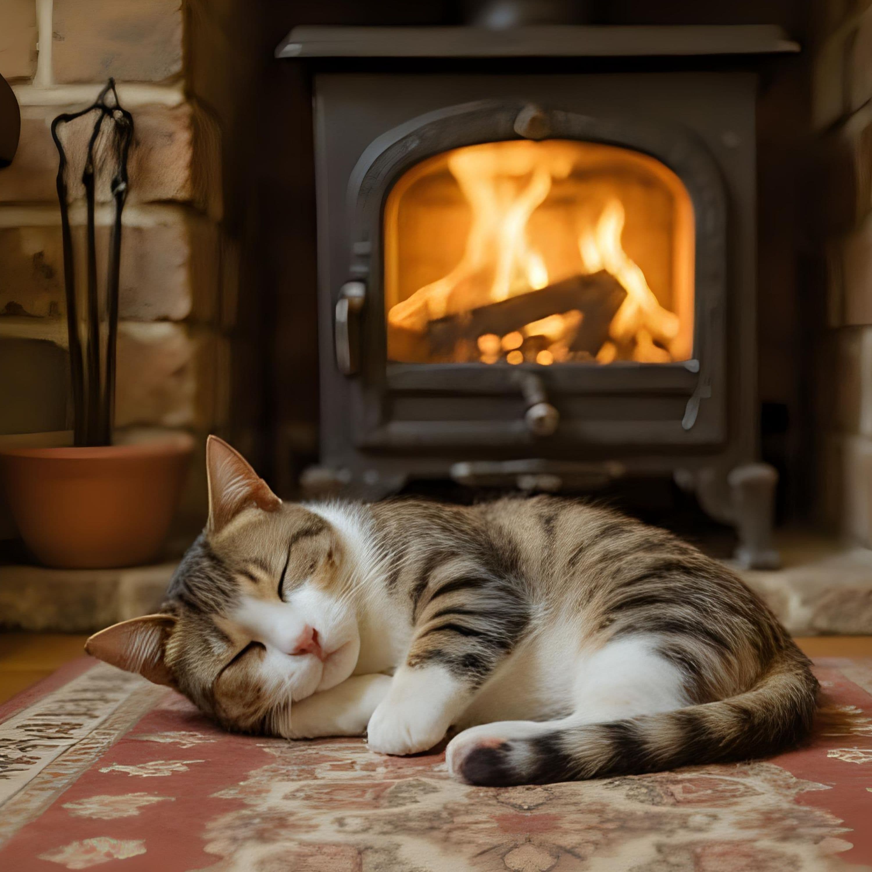 Quiet Cottage Evening with Crackling Fire & Purring Cat